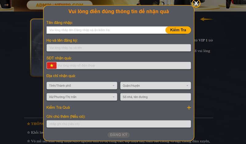 NEW88 VIP - Nhận Quà Tri Ân Nhân Ngày Sinh Nhật 15 Nhập đầy đủ và chính xác thông tin để sản phẩm được chuyển đến tận tay