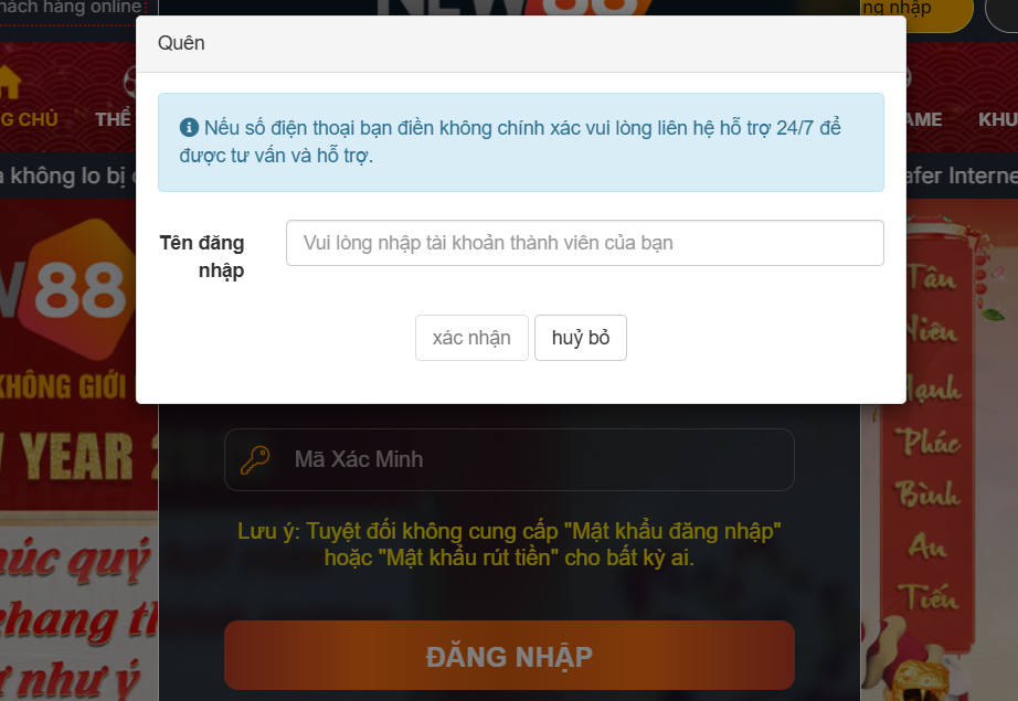 Khôi phục mật khẩu NEW88: Hướng dẫn chi tiết khi quên mật khẩu 8 Nhập thông tin để lấy lại mật khẩu